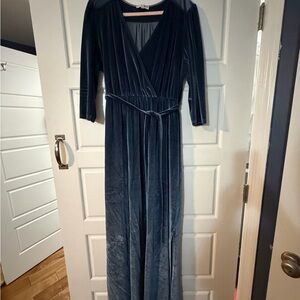 Baltic Born Velvet Long Sleeve Dress in Deep Blue